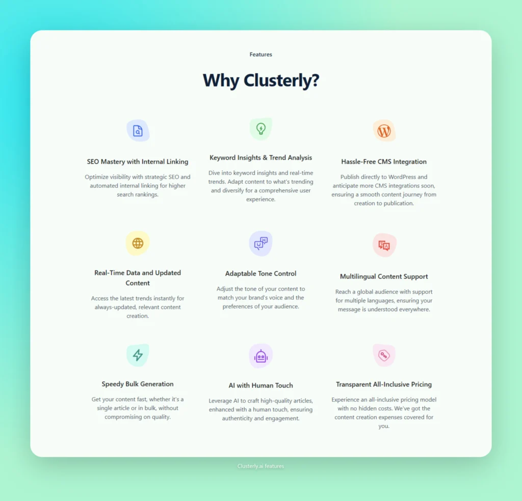 Clusterly.ai's features
